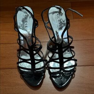 Guess Shiny Black Strappy Heels